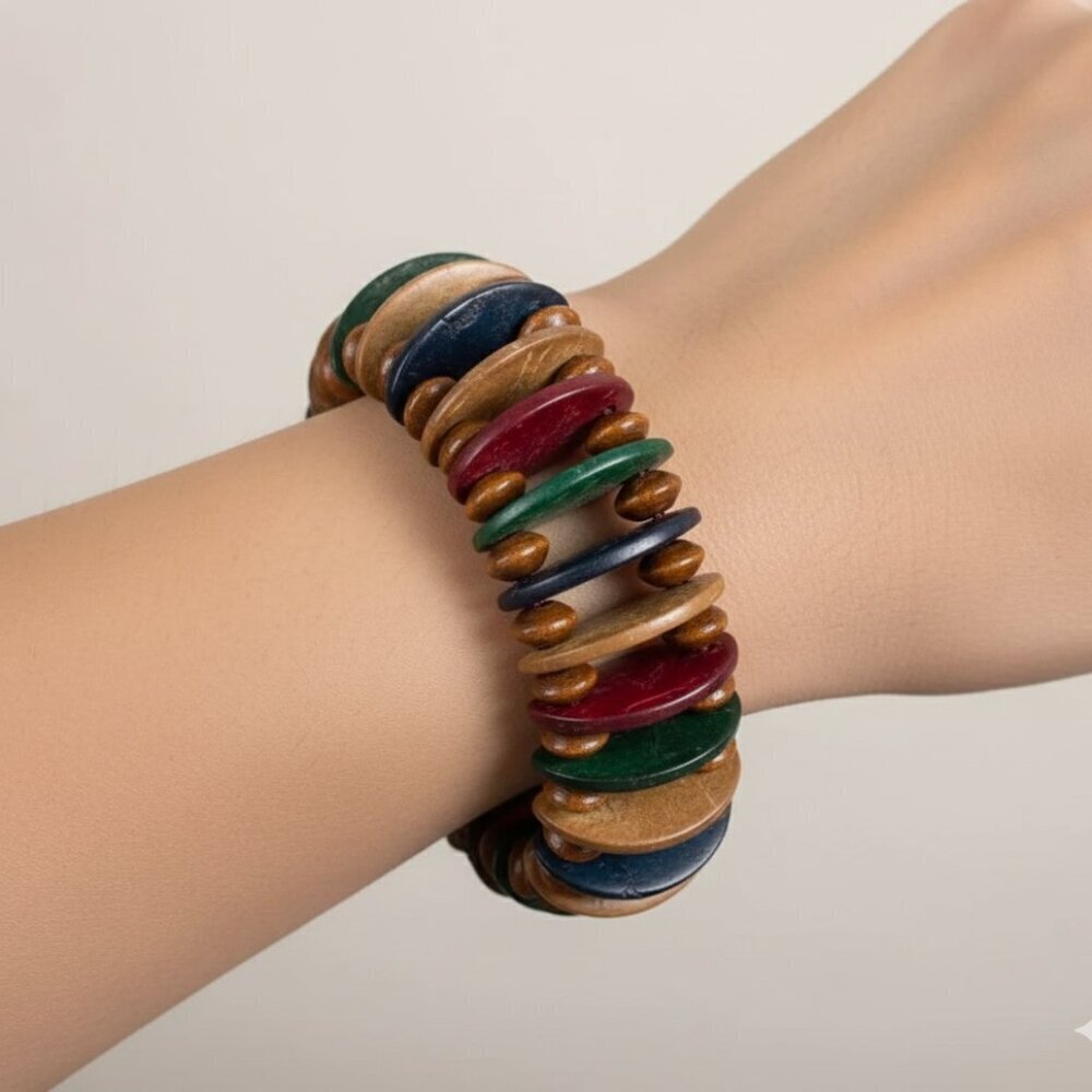 Colorful Multi Color Stretch Bracelet - Wood Beads